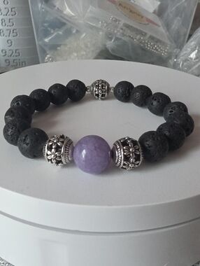 Lava Stone & Kunzite Beaded Stretch Bracelet